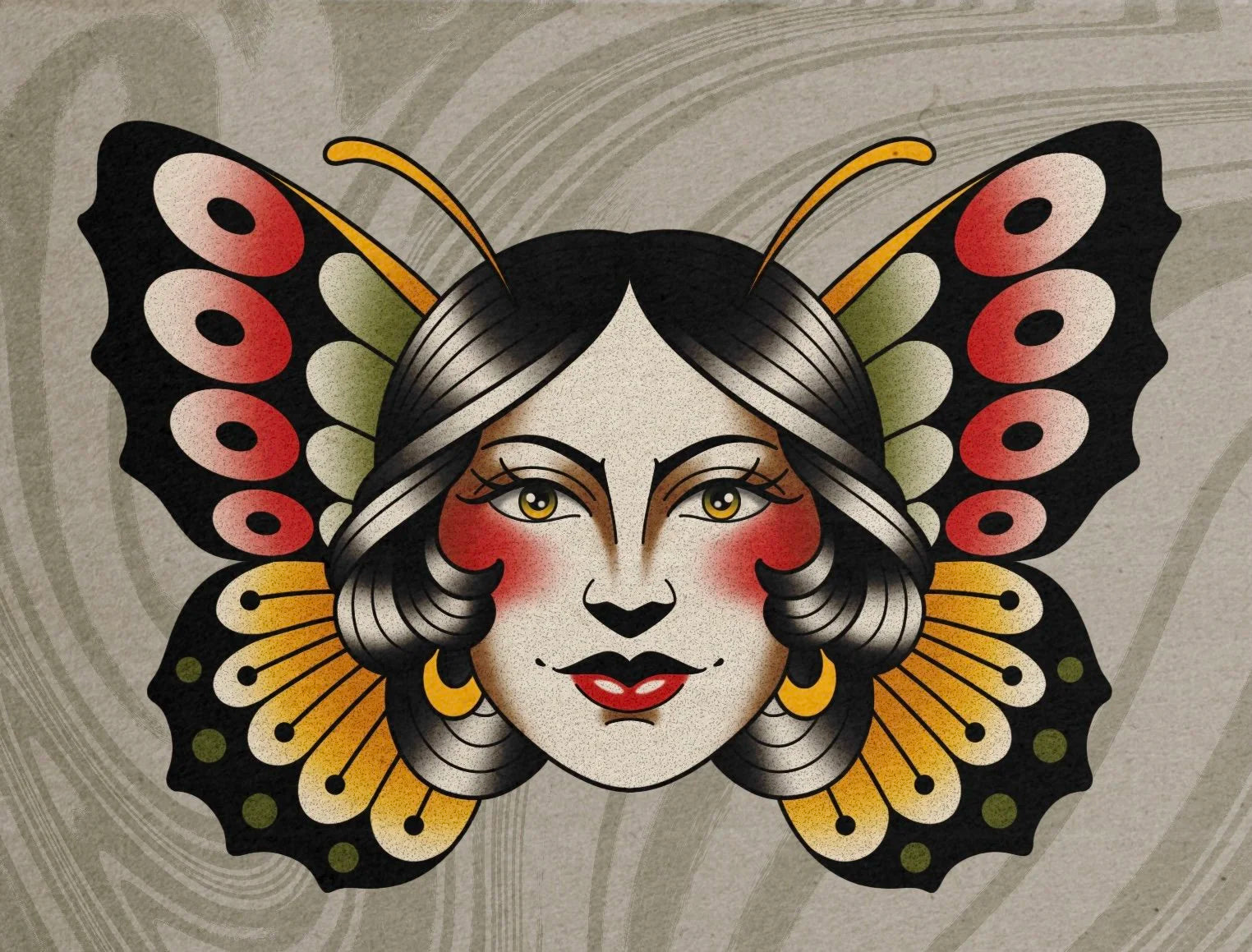 Butterfly Ladyhead flash design by Lilith Jacobs