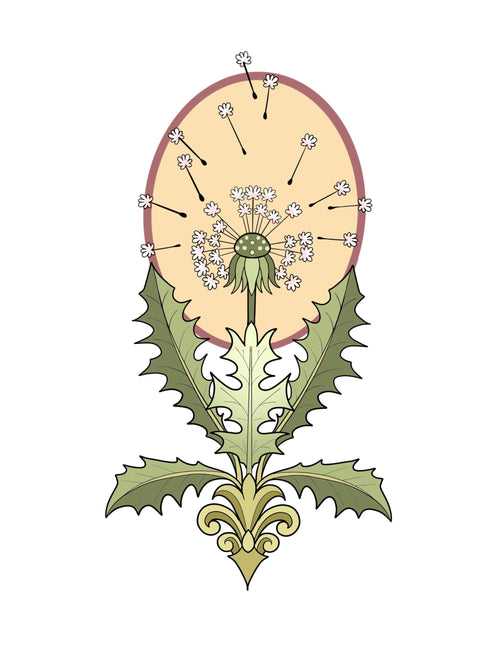 Dandelion flash design by Mel Perlman