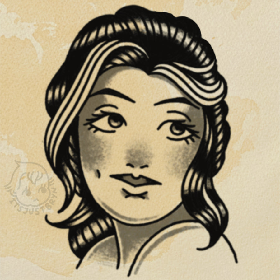 Dimple Lady flash design by Bryn Riihimaki