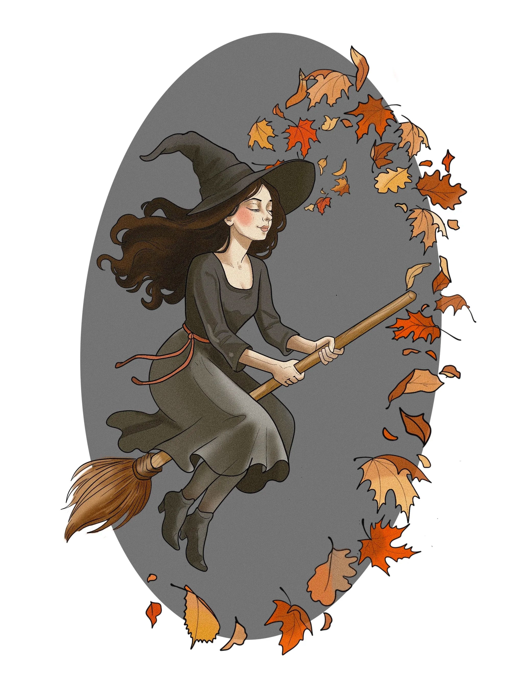 Fall Witch flash design by Mel Perlman