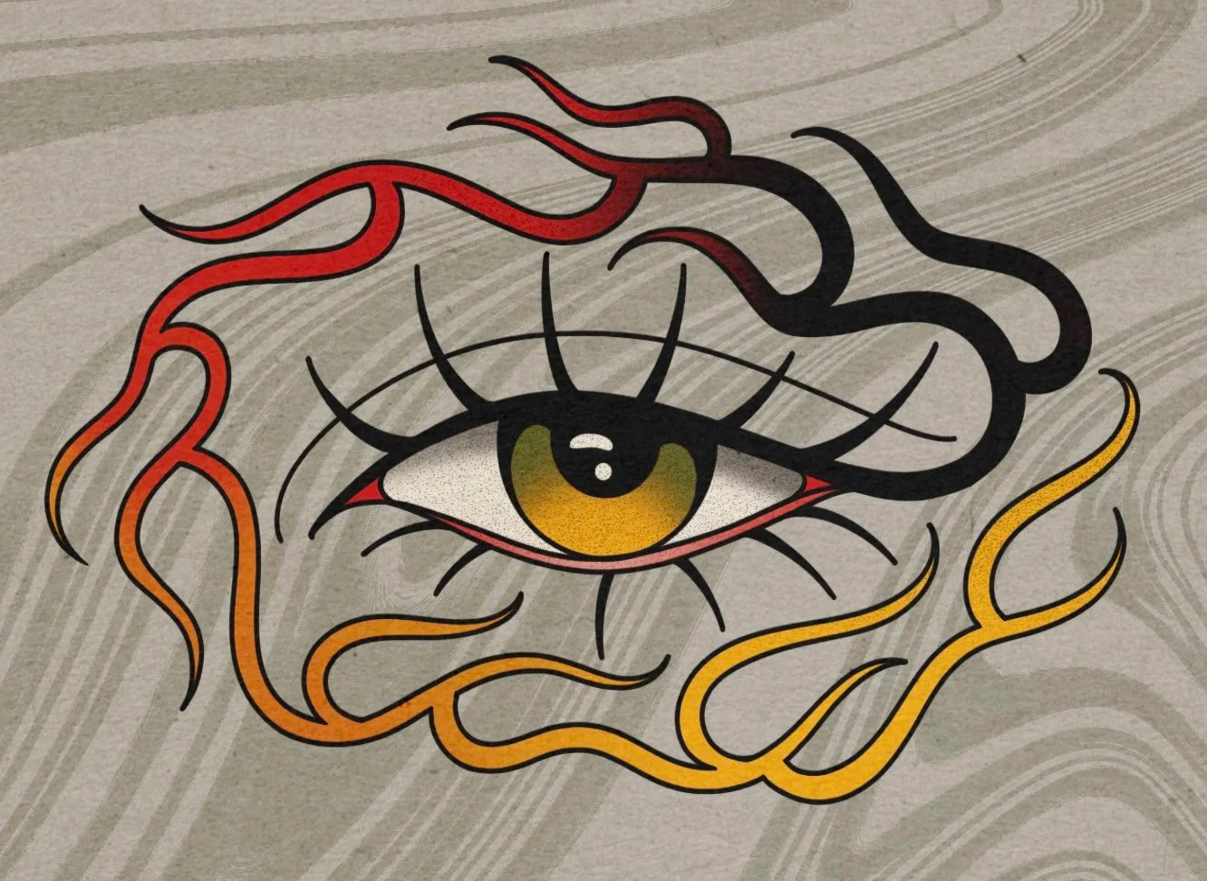 Fire Eyeball flash design by Lilith Jacobs