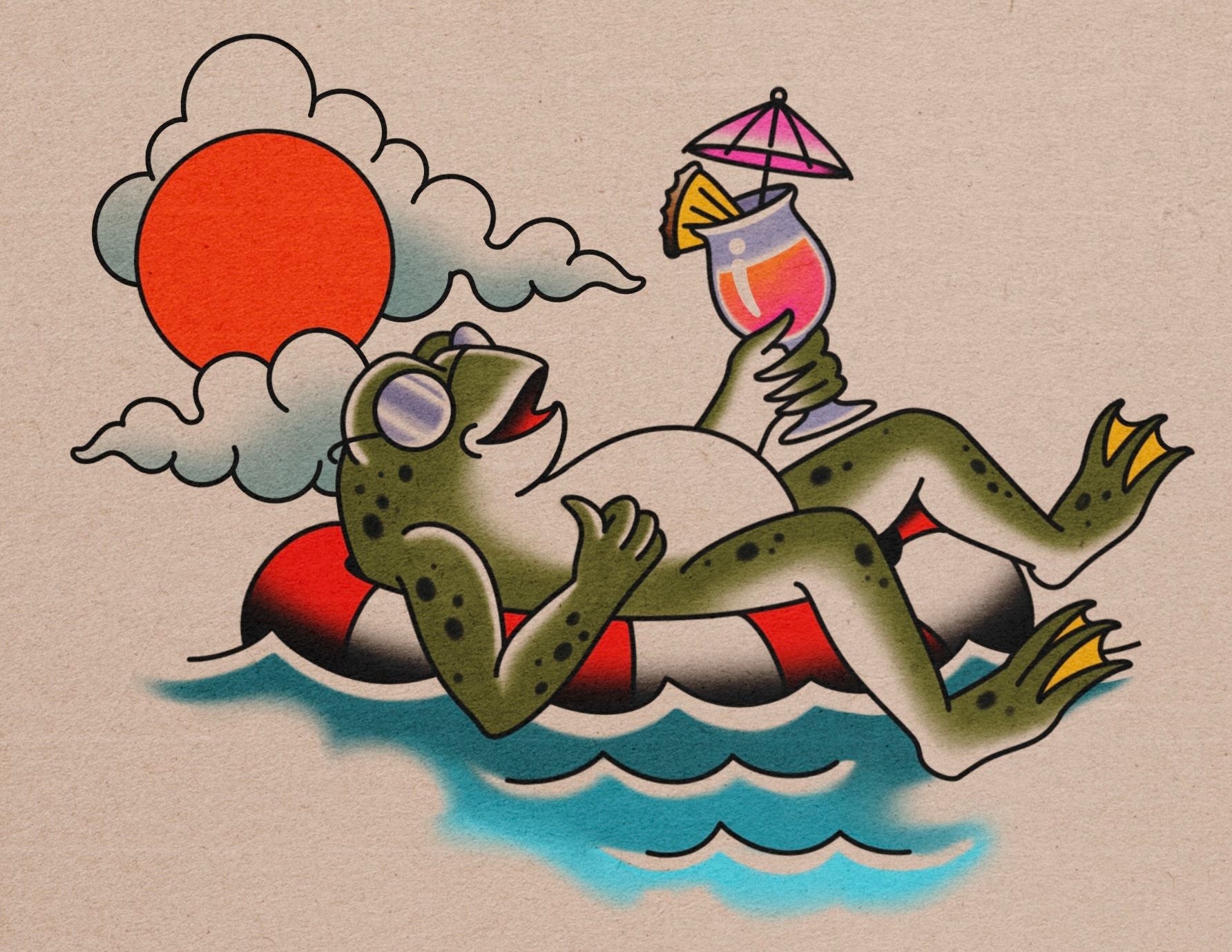 Inner Tube Frog flash design by Lilith Jacobs