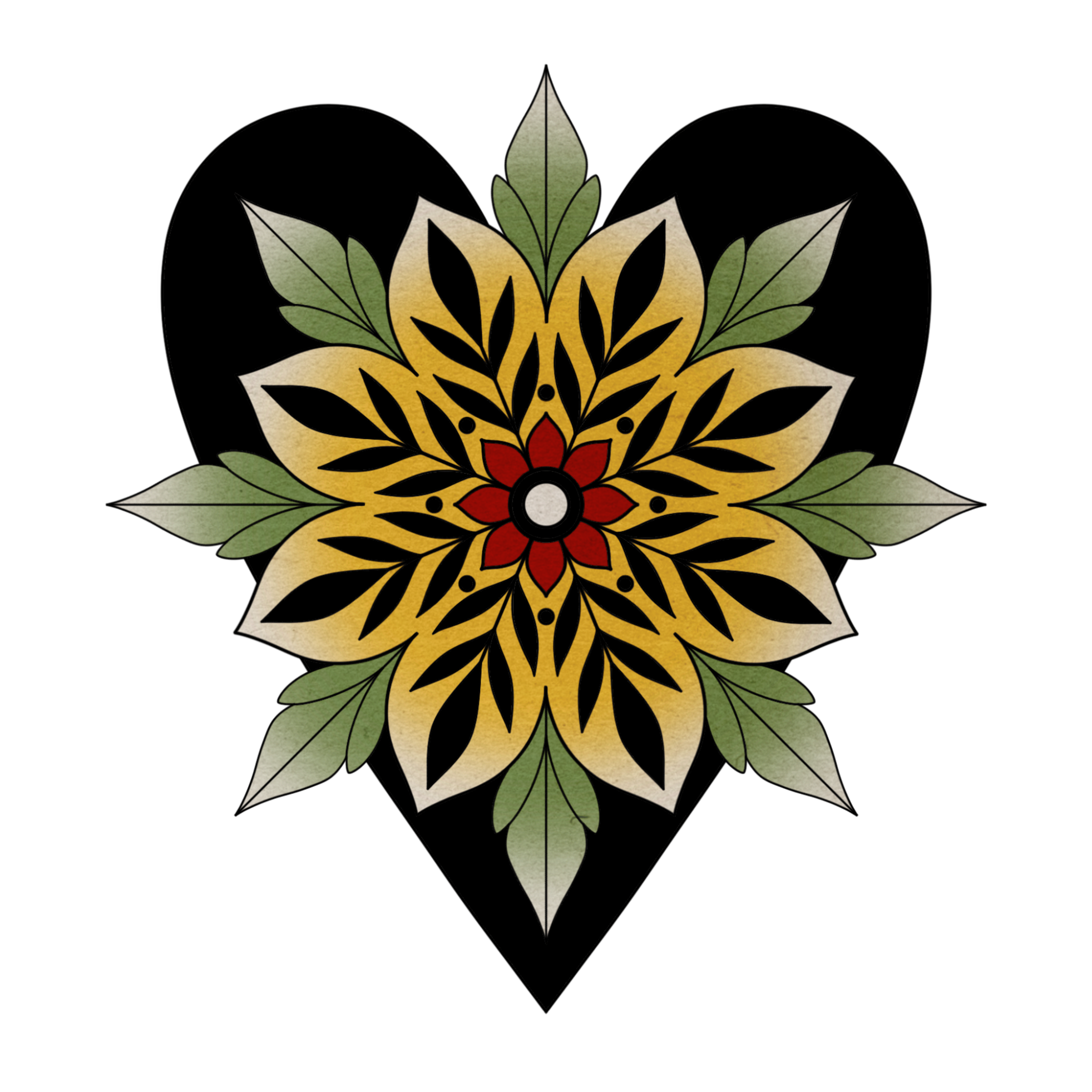 Mandala Flower Heart flash design by Lilith Jacobs