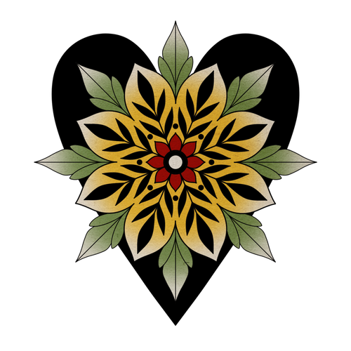 Mandala Flower Heart flash design by Lilith Jacobs
