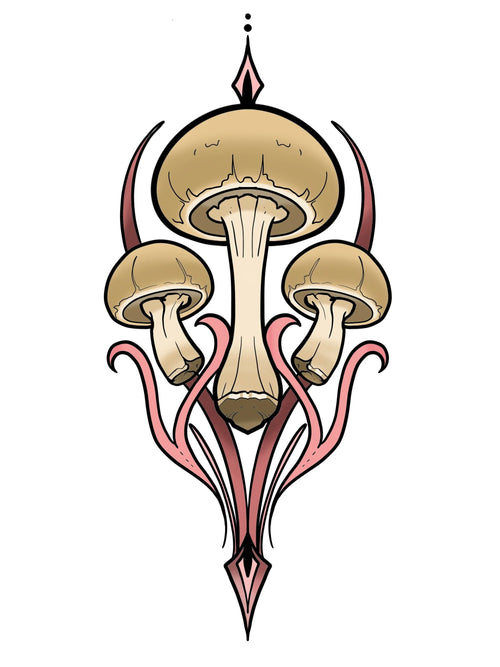 Mushrooms flash design by Mel Perlman