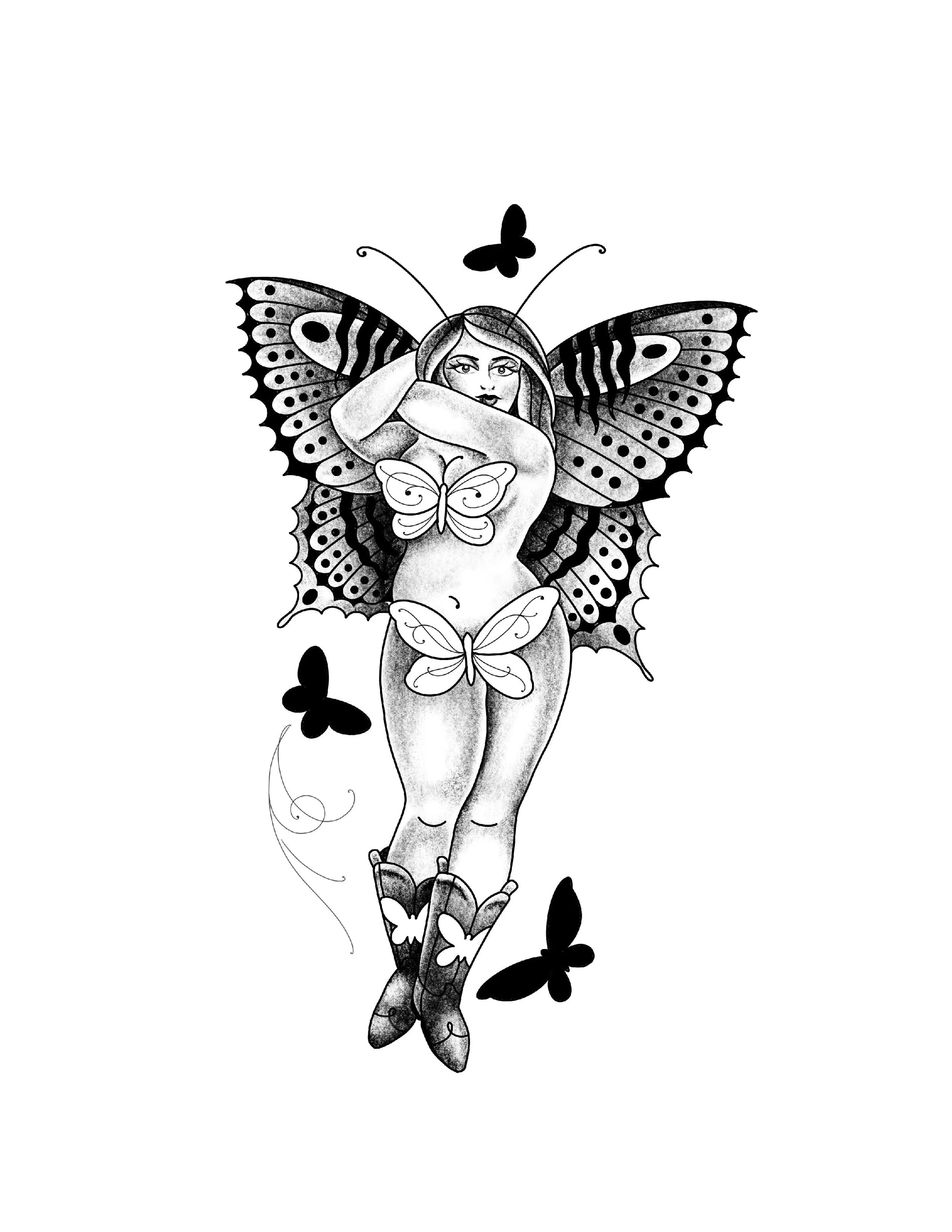 Butterfly Pinup flash design by Amber Grey