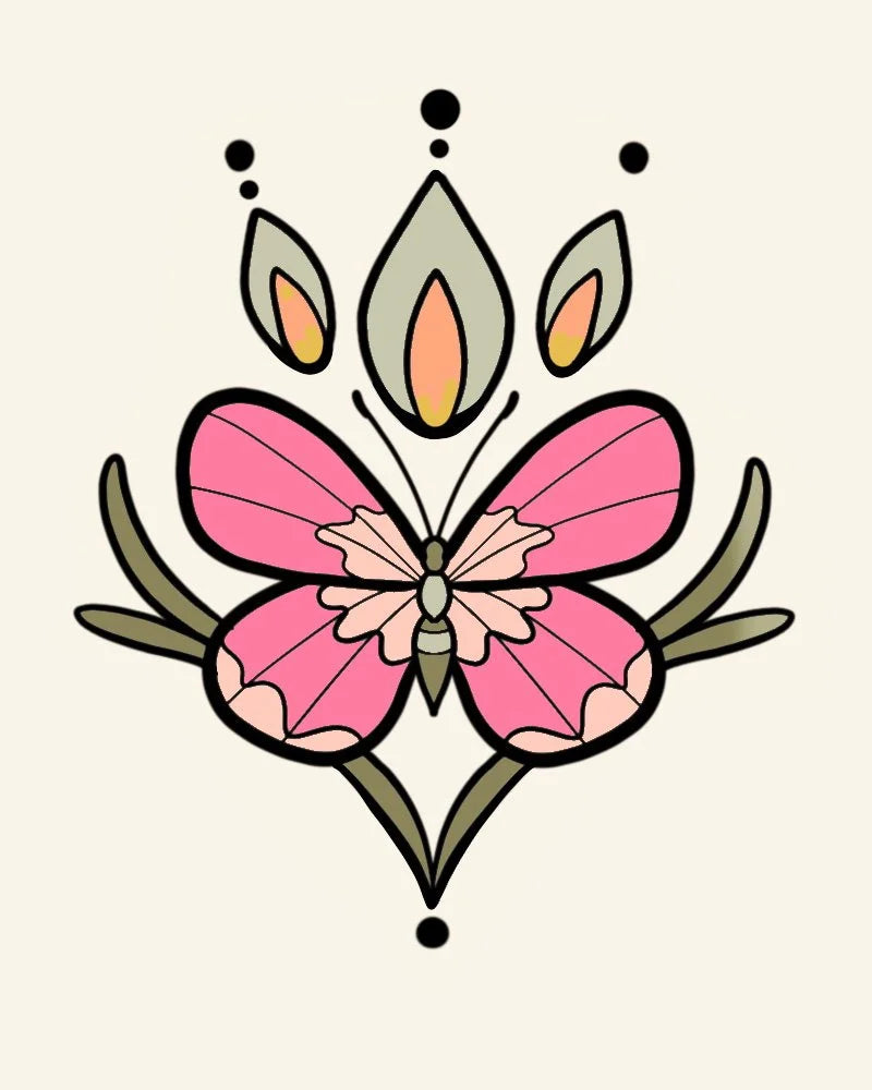 Folk Butterfly flash design by Mel Perlman