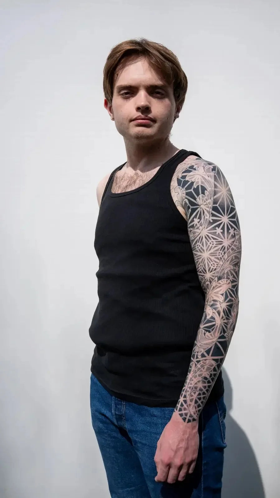 Kumiko and Scrollwork Blackwork Sleeve