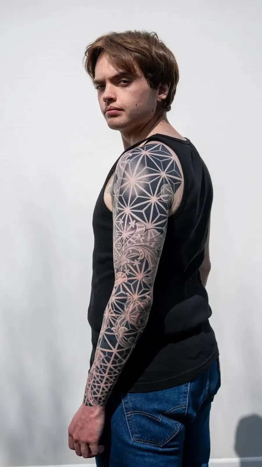 Kumiko and Scrollwork Blackwork Sleeve