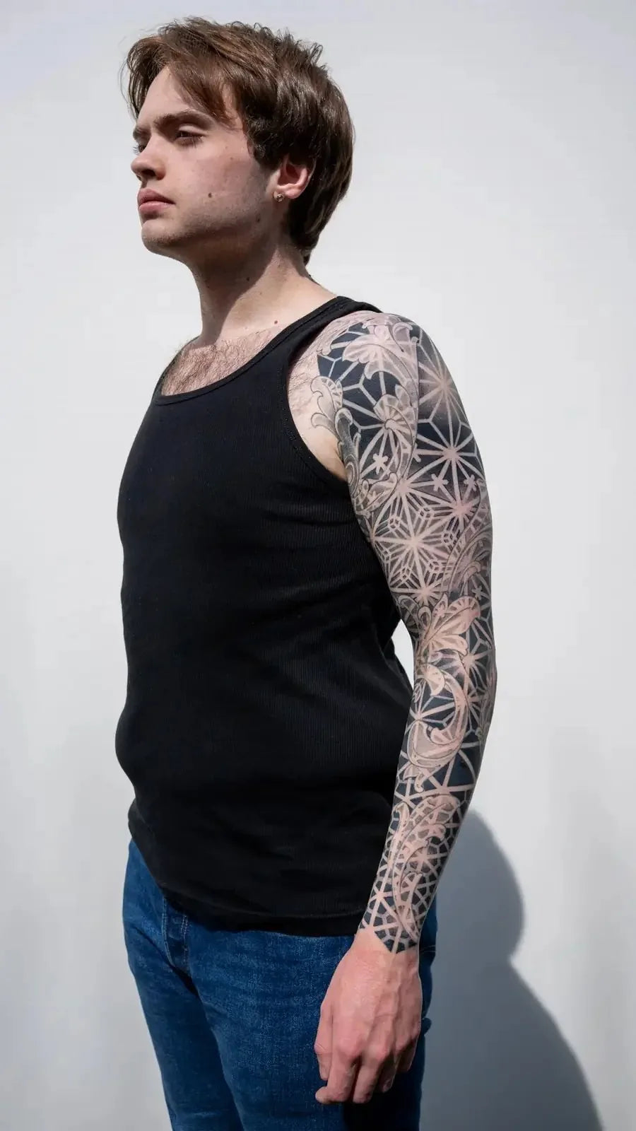 Kumiko and Scrollwork Blackwork Sleeve