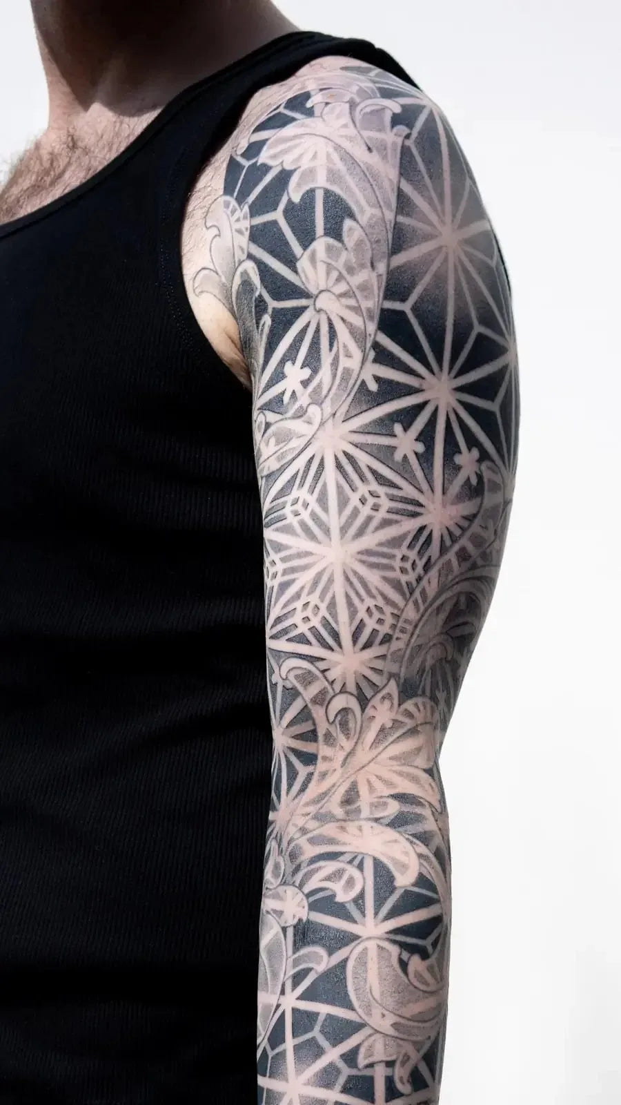 Kumiko and Scrollwork Blackwork Sleeve