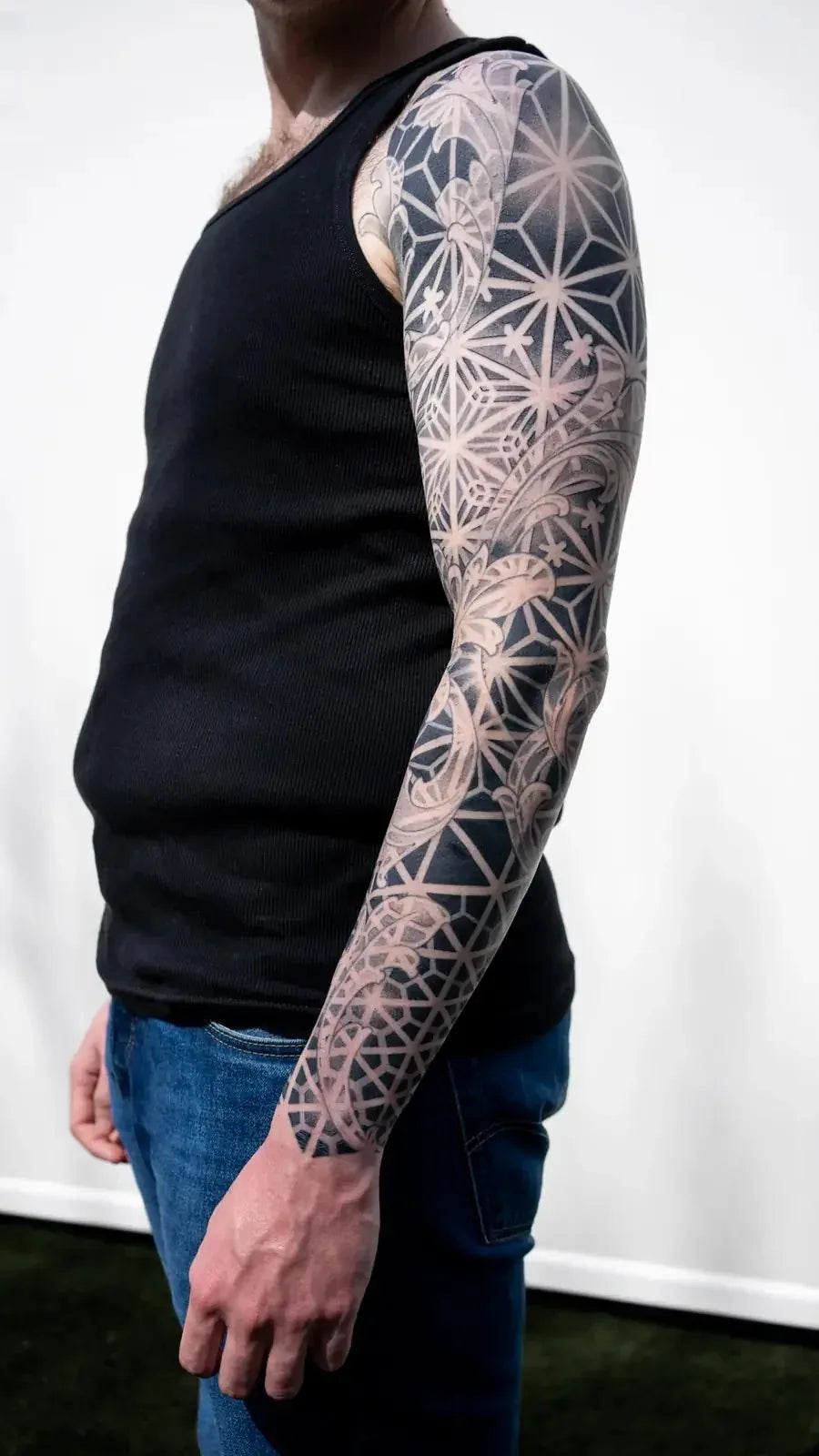 Kumiko and Scrollwork Blackwork Sleeve