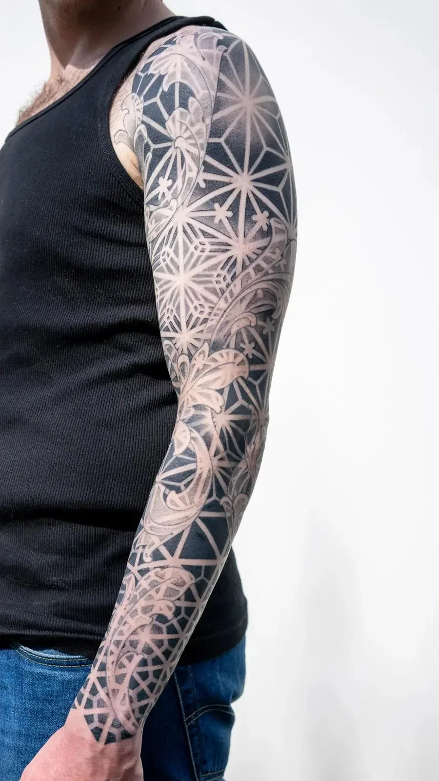 Kumiko and Scrollwork Blackwork Sleeve