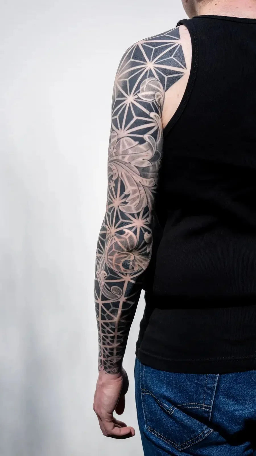 Kumiko and Scrollwork Blackwork Sleeve