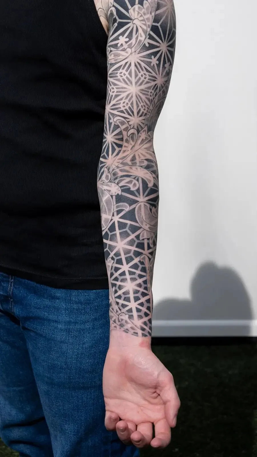Kumiko and Scrollwork Blackwork Sleeve