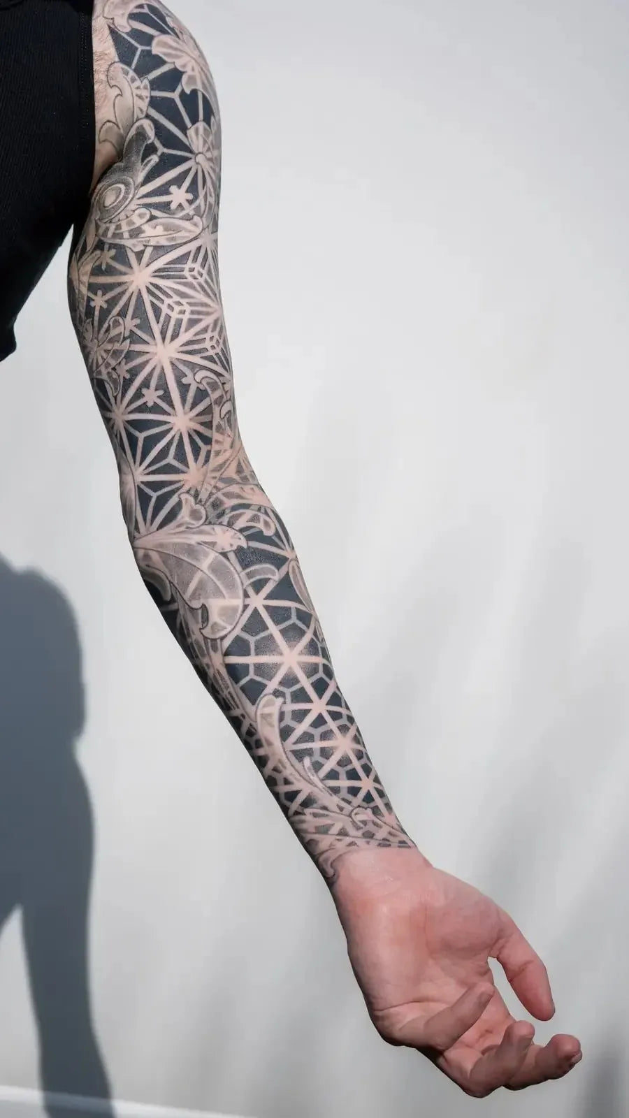Kumiko and Scrollwork Blackwork Sleeve