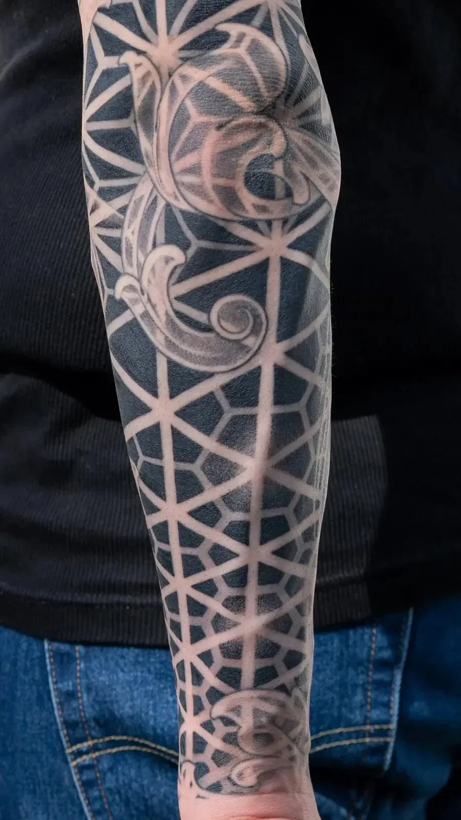 Kumiko and Scrollwork Blackwork Sleeve