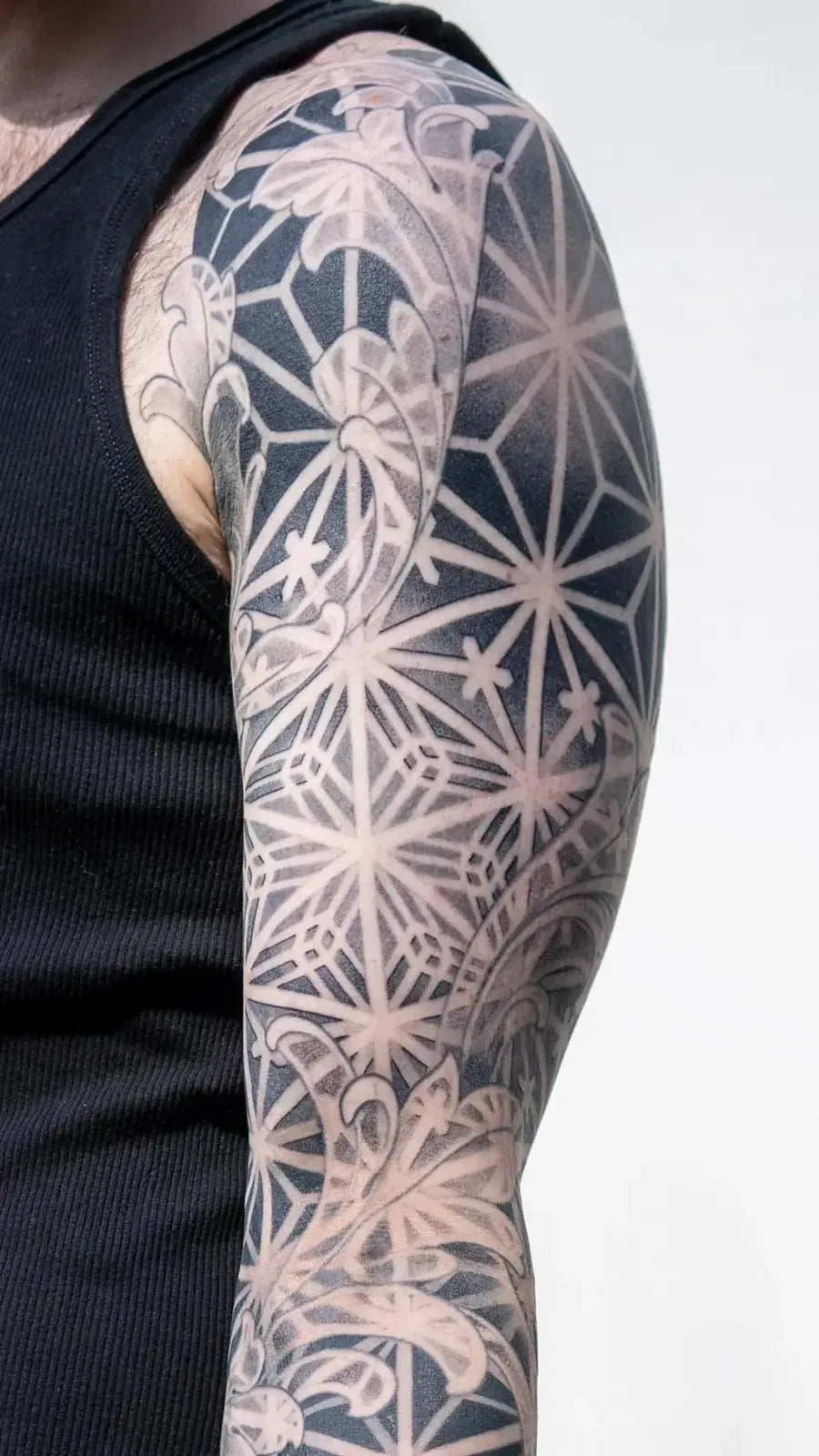 Kumiko and Scrollwork Blackwork Sleeve
